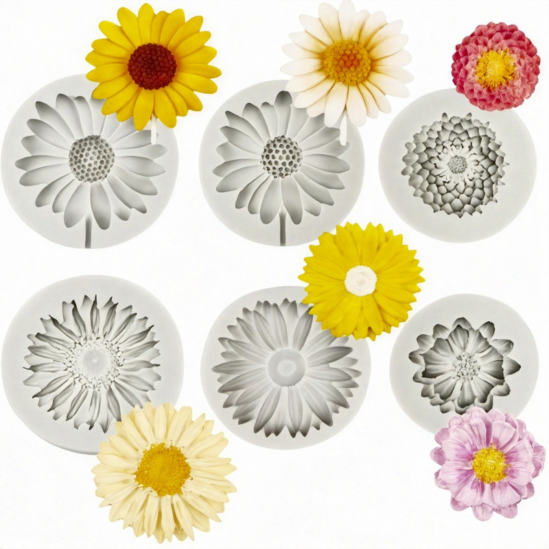 Resin Craft Ideas - 6 Parça, Ayçiçeği Papatya Silikon Kalıp,